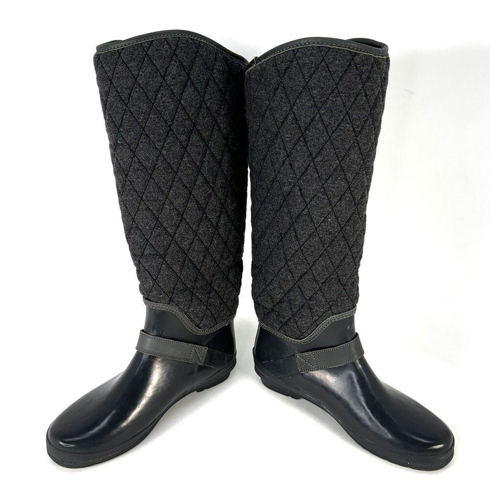 Women Sperry Top Sider Tall Quilt Rubber Riding Boots Size 7 Lined Gray 9769696